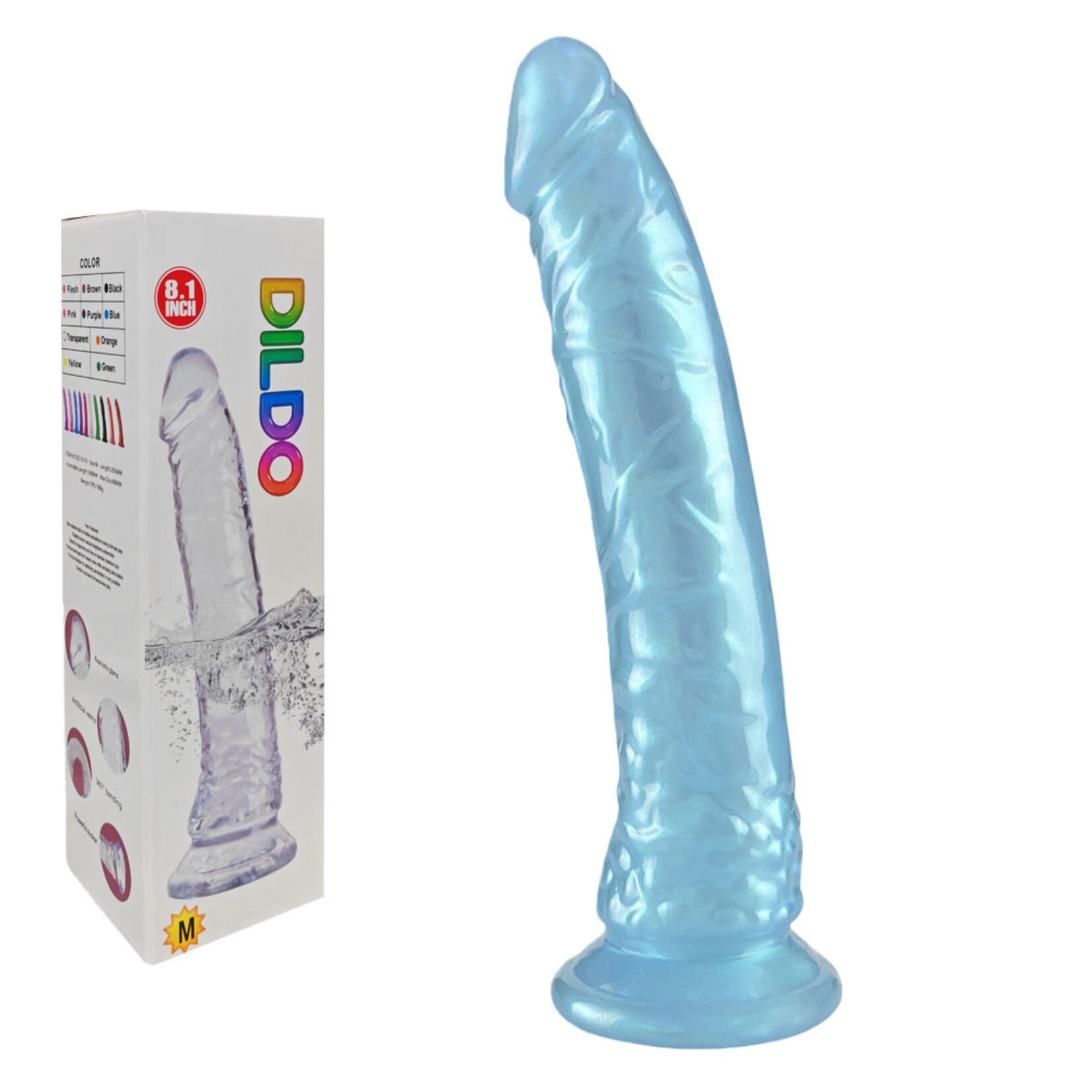 PASSION PLACE 8.08" PEARL BLUE REALISTIC DILDO WITH SUCTION CUP - STRAP-ON COMPATIBLE