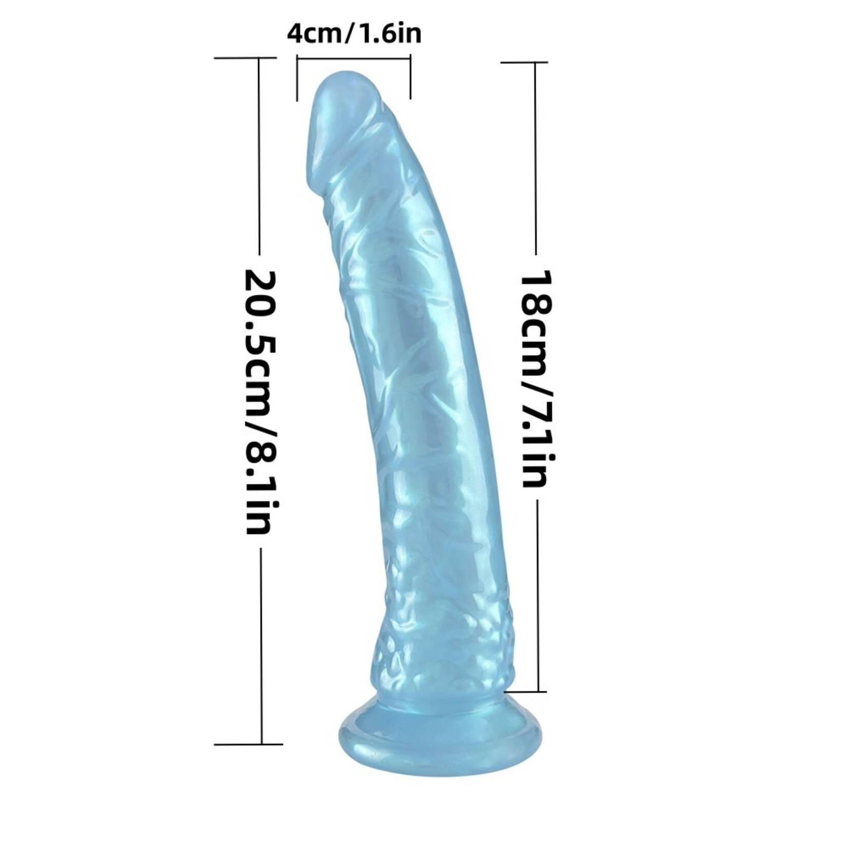 PASSION PLACE 8.08" PEARL BLUE REALISTIC DILDO WITH SUCTION CUP - STRAP-ON COMPATIBLE