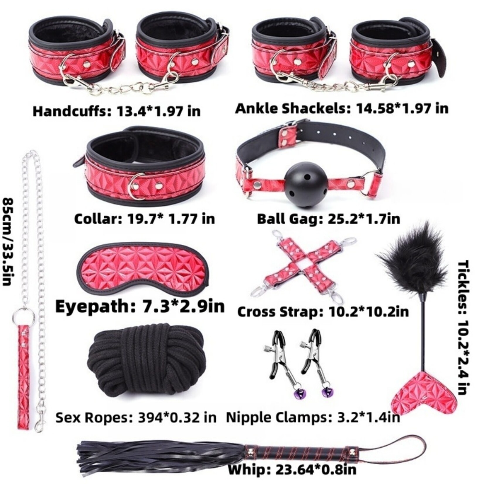 PASSION PLACE 11-PIECE BLACK & RED HIGH QUALITY BDSM BONDAGE KIT