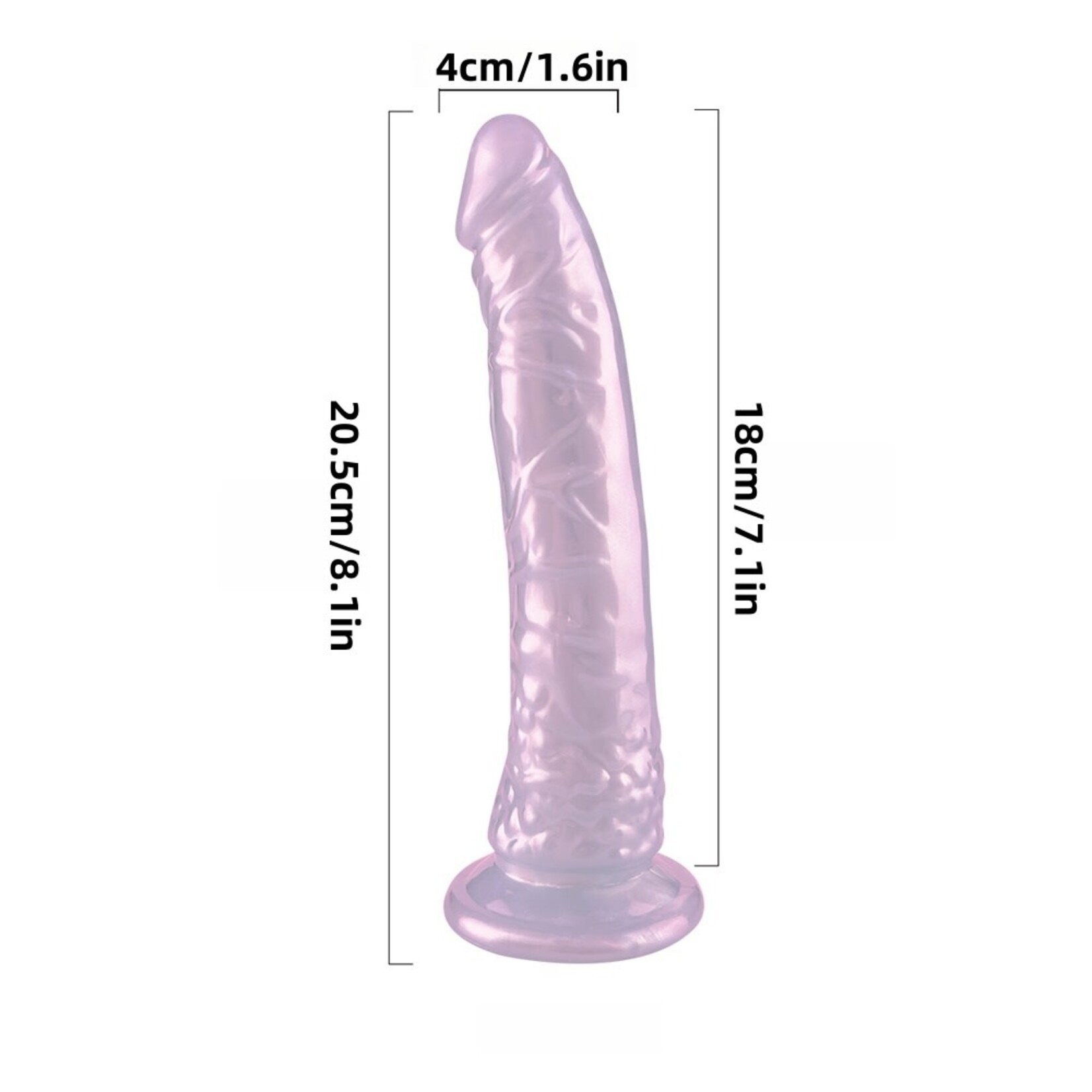 PASSION PLACE 8.08" PEARL PURPLE REALISTIC DILDO WITH SUCTION CUP - STRAP-ON COMPATIBLE
