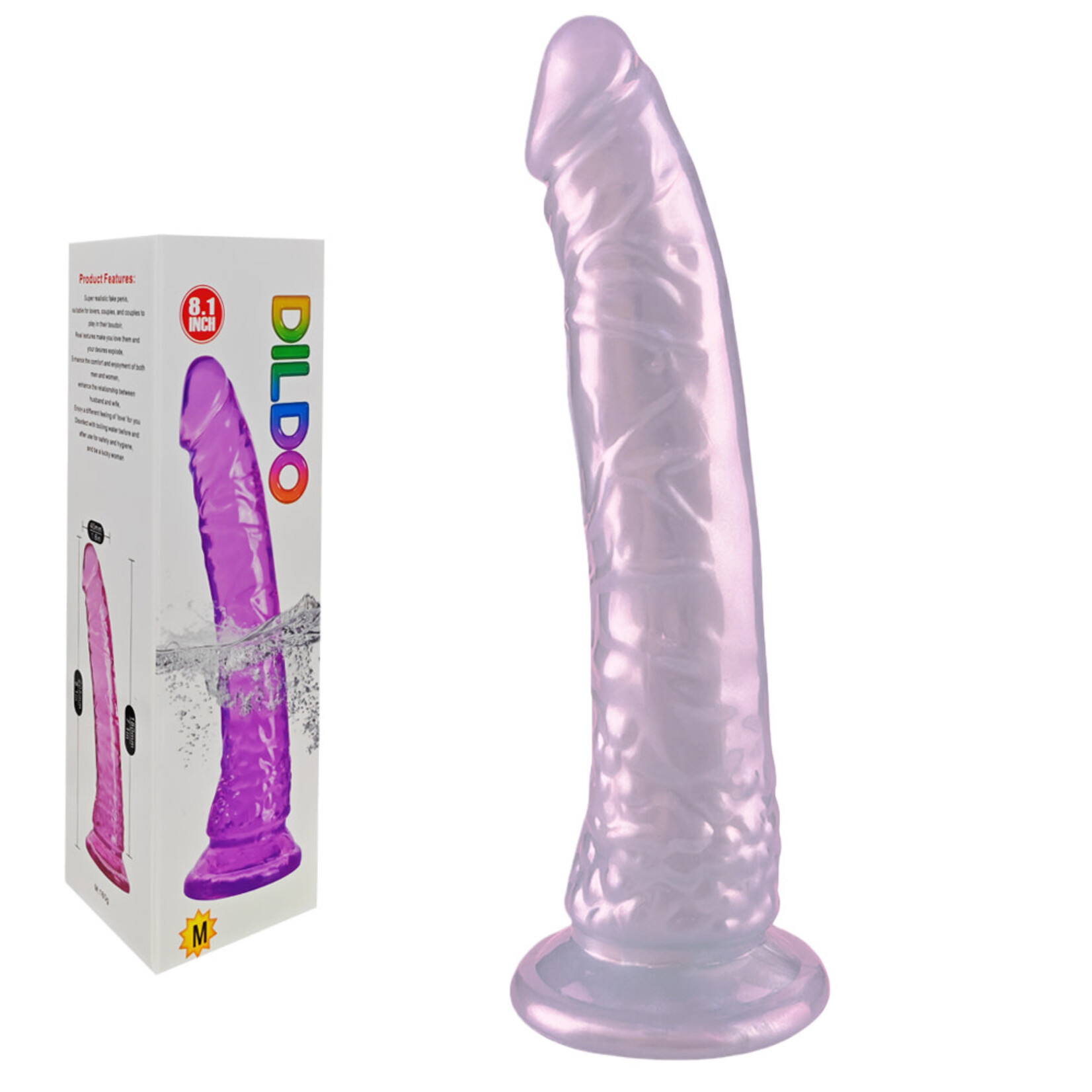 PASSION PLACE 8.08" PEARL PURPLE REALISTIC DILDO WITH SUCTION CUP - STRAP-ON COMPATIBLE