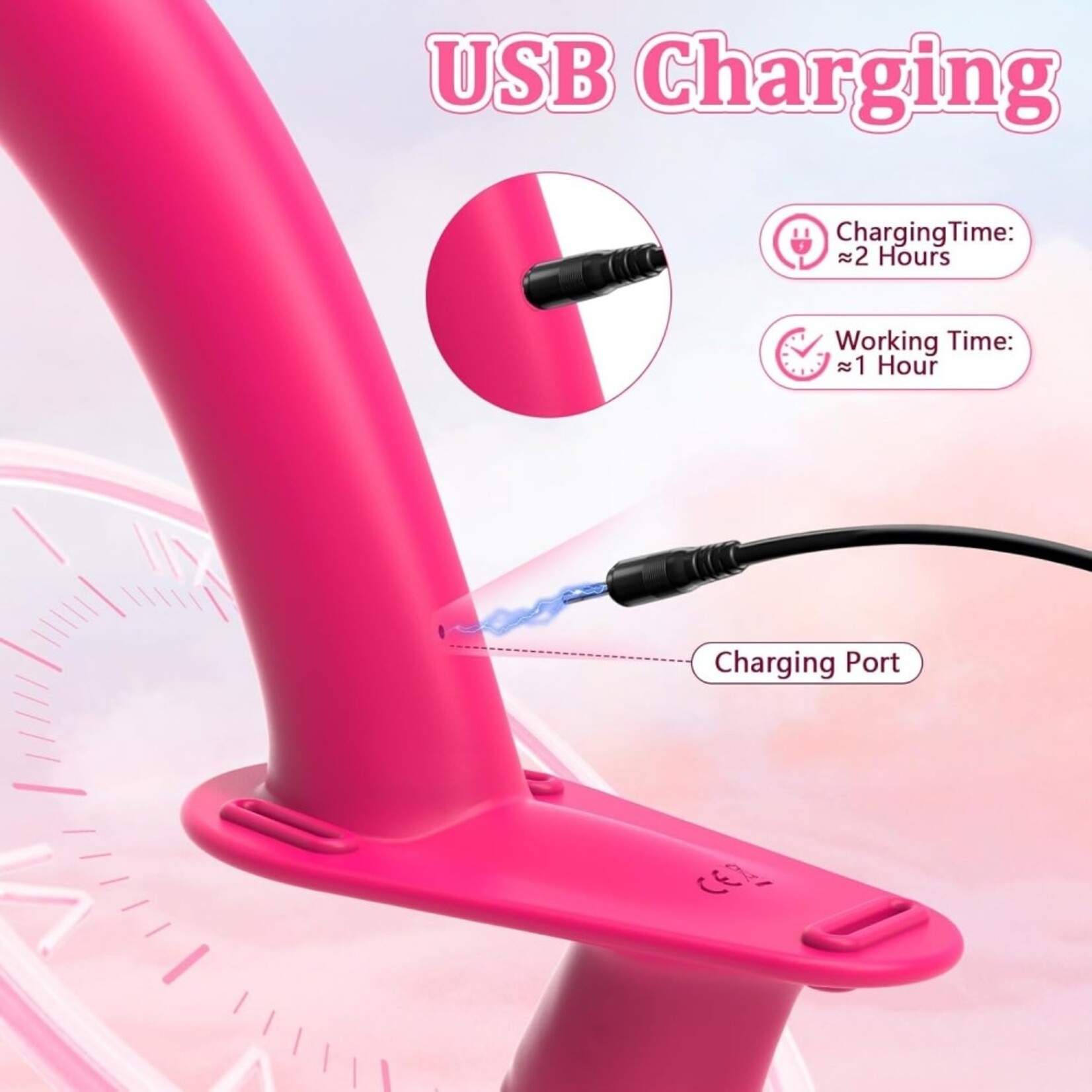 PASSION PLACE 10-MODE MAGENTA RECHARGEABLE WATERPROOF SILICONE STRAP-ON DOUBLE DILDO WITH REMOTE CONTROL