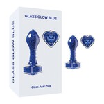 PASSION PLACE 3.74" CLEAR GLASS ANAL PLUG WITH BLUE HEART GEM - TAPERED AND STAYPUT DESIGN