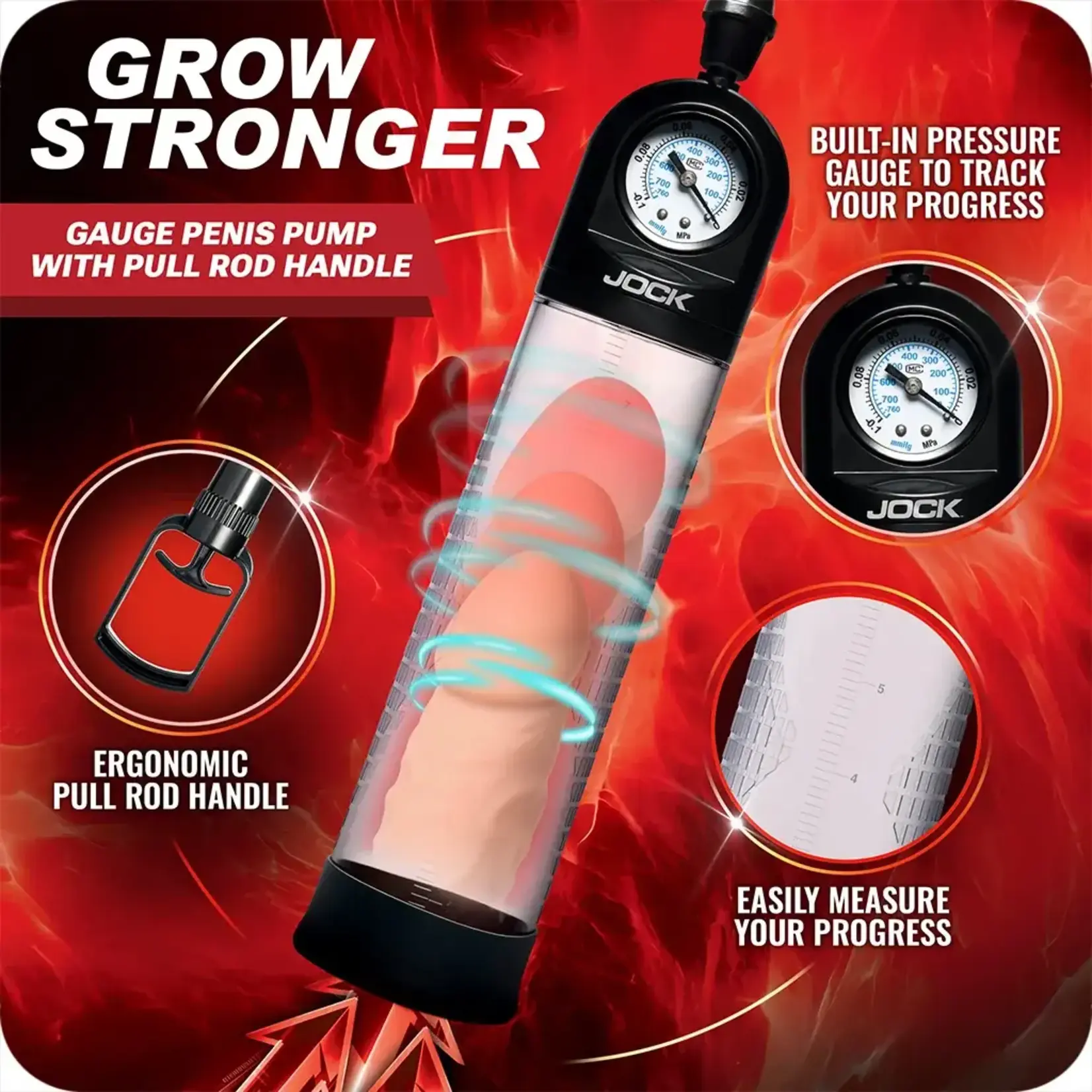 JOCK PUMP UP PULL ROD PENIS PUMP WITH PRESSURE GAUGE