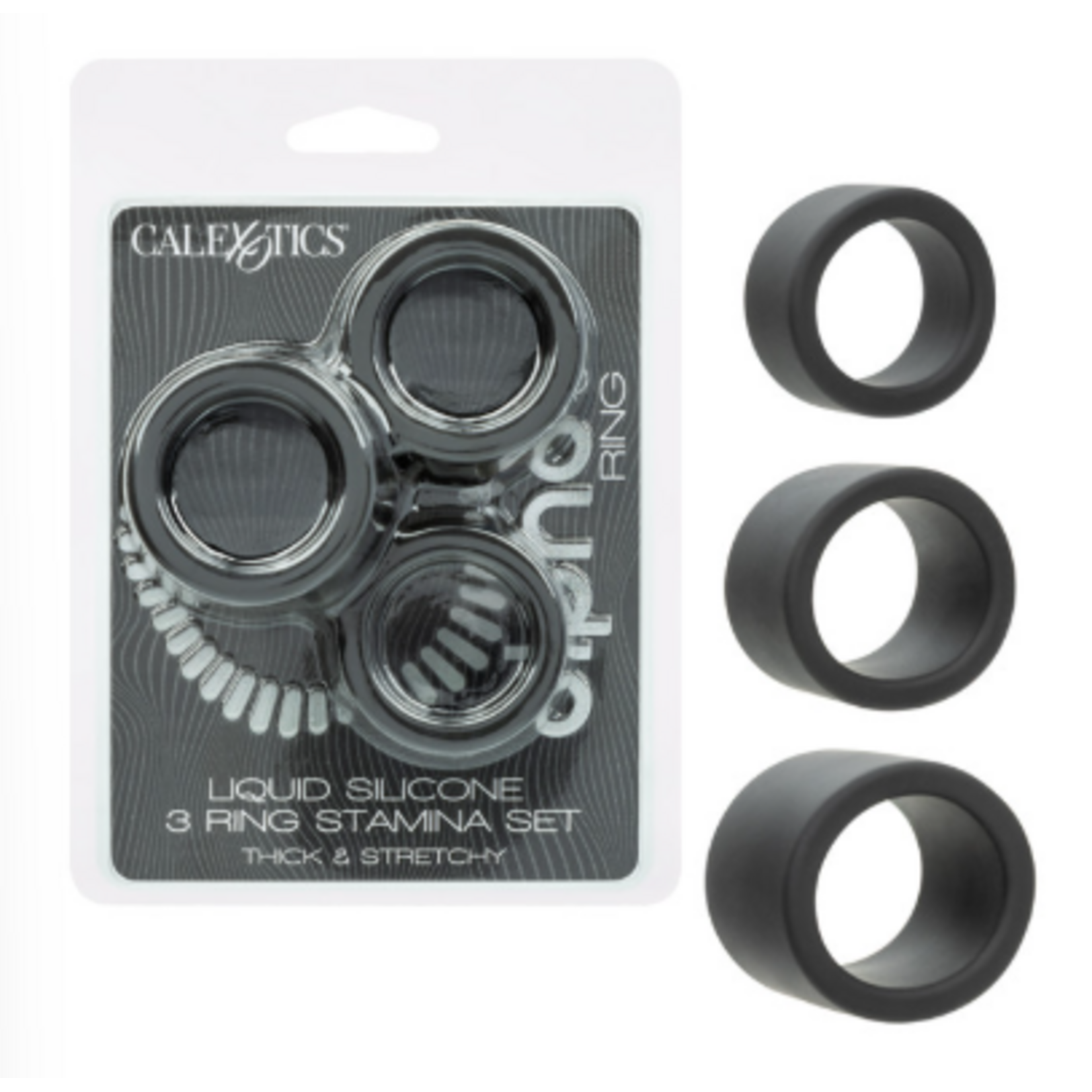 CALEXOTICS ALPHA LIQUID SILICONE 3 RING STAMINA SET