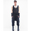 DEMOBAZA Limited edition Super detailed slightly waxed elastic denim hooded overall, with neoprene pads middle sleeve, zipped pockets, elastic belt closing by zipper
