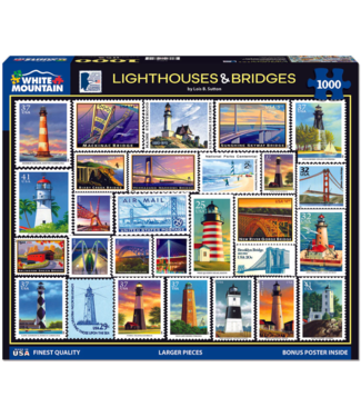 White Mountain Puzzles: Lighthouses & Bridges (1000 Piece Jigsaw)