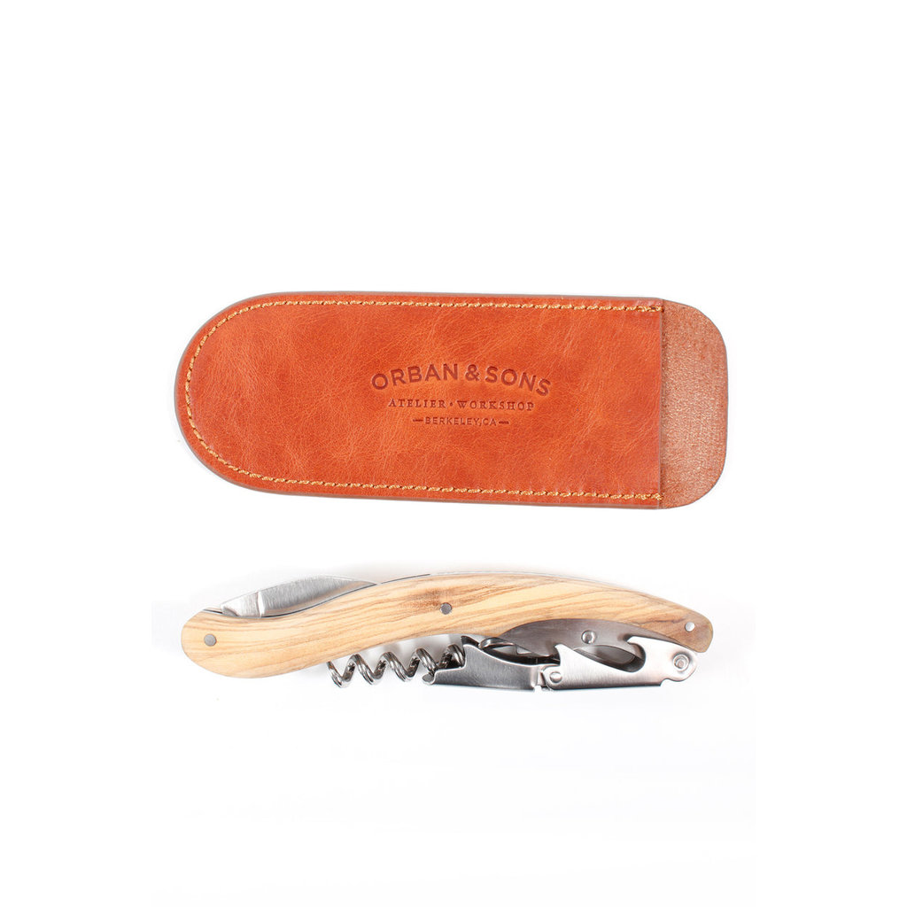 Olivewood Corkscrew with Leather Pouch