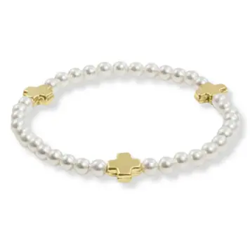 eNewton Signature Cross Pearl Pattern 4mm Bracelet / Gold