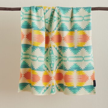 Pendleton Knit Baby Blanket with Beanie / Tan Multi