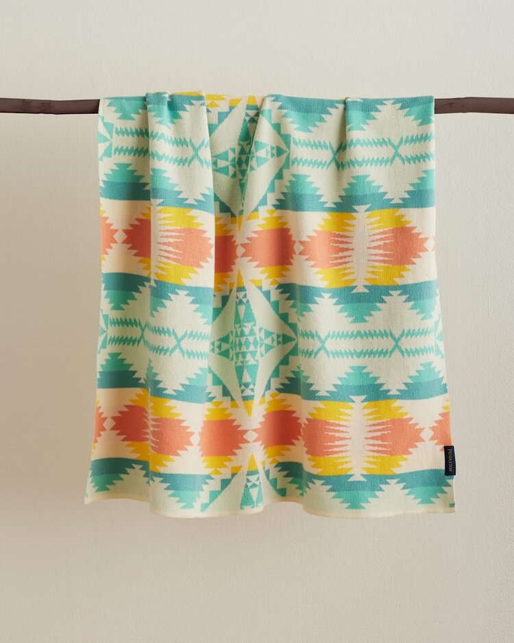 Pendleton Knit Baby Blanket with Beanie / Tan Multi