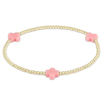 eNewton Cross Small Signature Gold Pattern 2mm Bead Bracelet / Pink