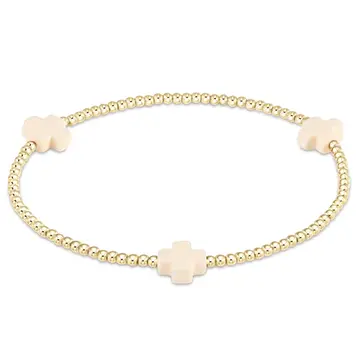 Enewton Cross Small Signature Gold Pattern 2mm Bead Bracelet / Off White