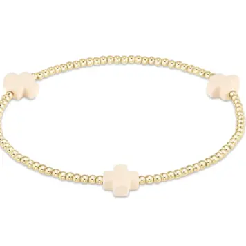 Enewton Signature Cross Gold Pattern 3mm Bead Bracelet / Off White