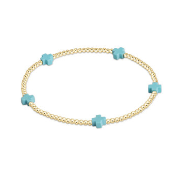 eNewton Signature Cross Small Gold Pattern 2mm Bracelet / Turquoise