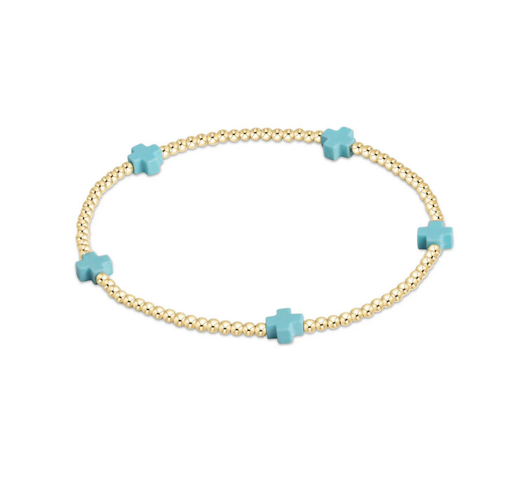eNewton Signature Cross Small Gold Pattern 2mm Bracelet / Turquoise