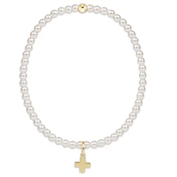 eNewton Classic Pearl 3MM Bracelet - Signature Cross Gold Charm