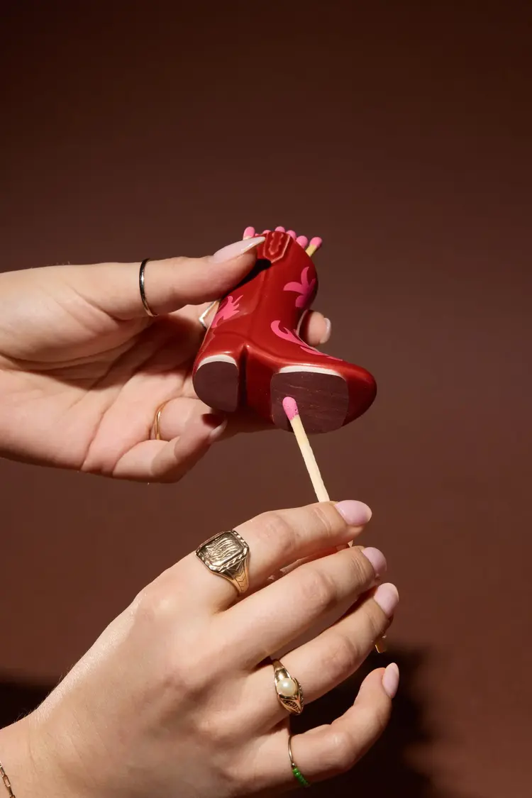 Paddywax Cowboy Boot Match Holder - Red & Pink Flame