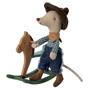 Maileg Cowboy mouse on rocking horse / Little brother