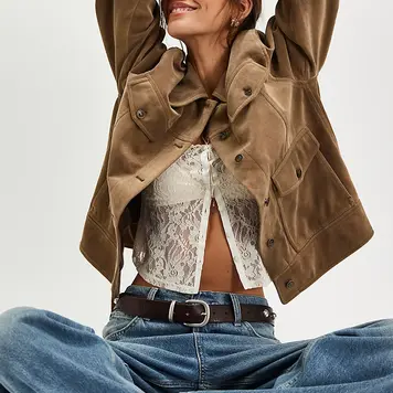 Free People Night Ranch Vegan Jacket / Antique Bronze - S