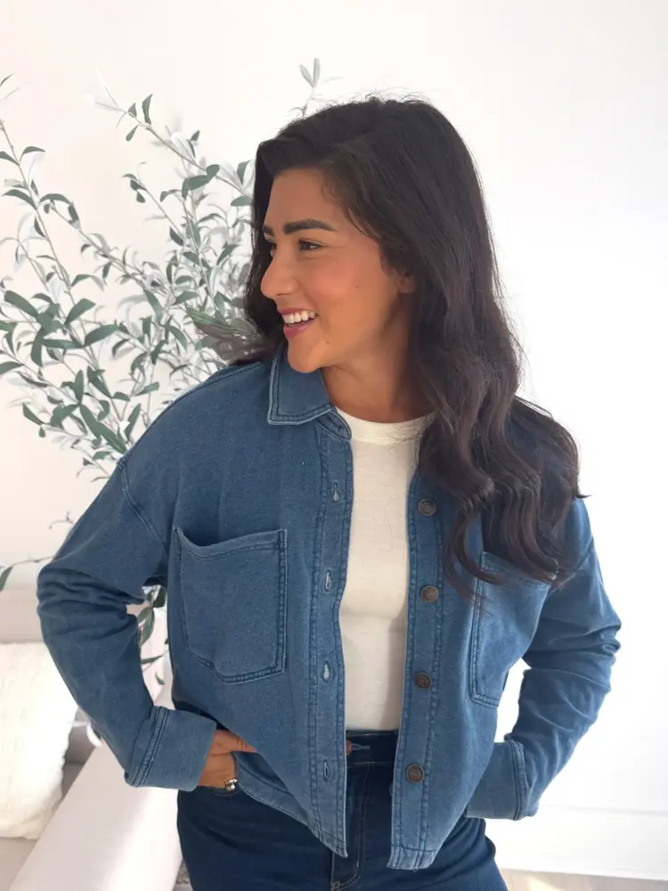 Z Supply All Day Cropped Knit Jacket / Vintage Indigo - M