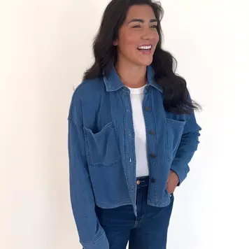 Z Supply All Day Cropped Knit Jacket / Vintage Indigo - L