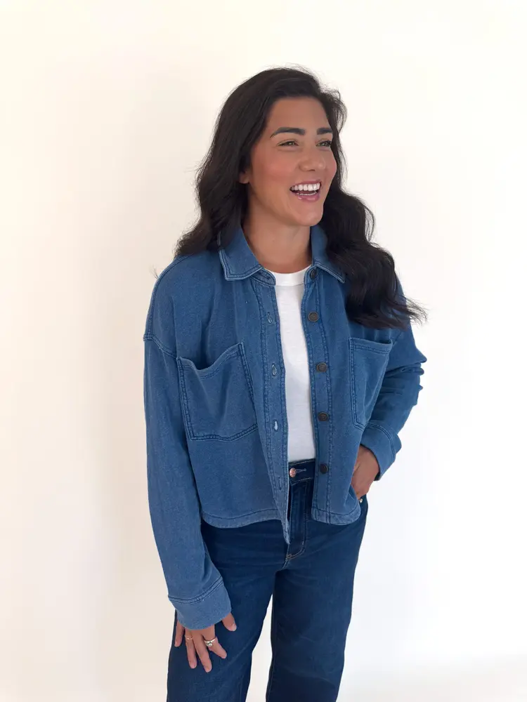 Z Supply All Day Cropped Knit Jacket / Vintage Indigo - L