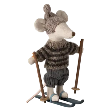Maileg Winter mouse with ski set / Big brother - grey