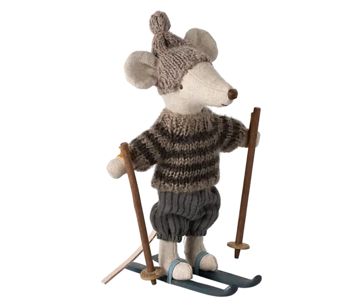 Maileg Winter mouse with ski set / Big brother - grey