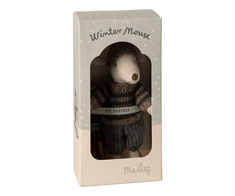 Maileg Winter mouse with ski set / Big brother - grey