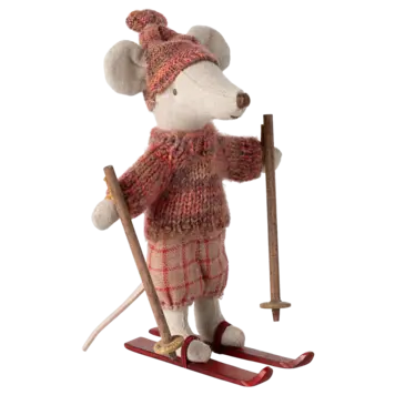 Maileg Winter mouse with ski set / Big sister -  Rose