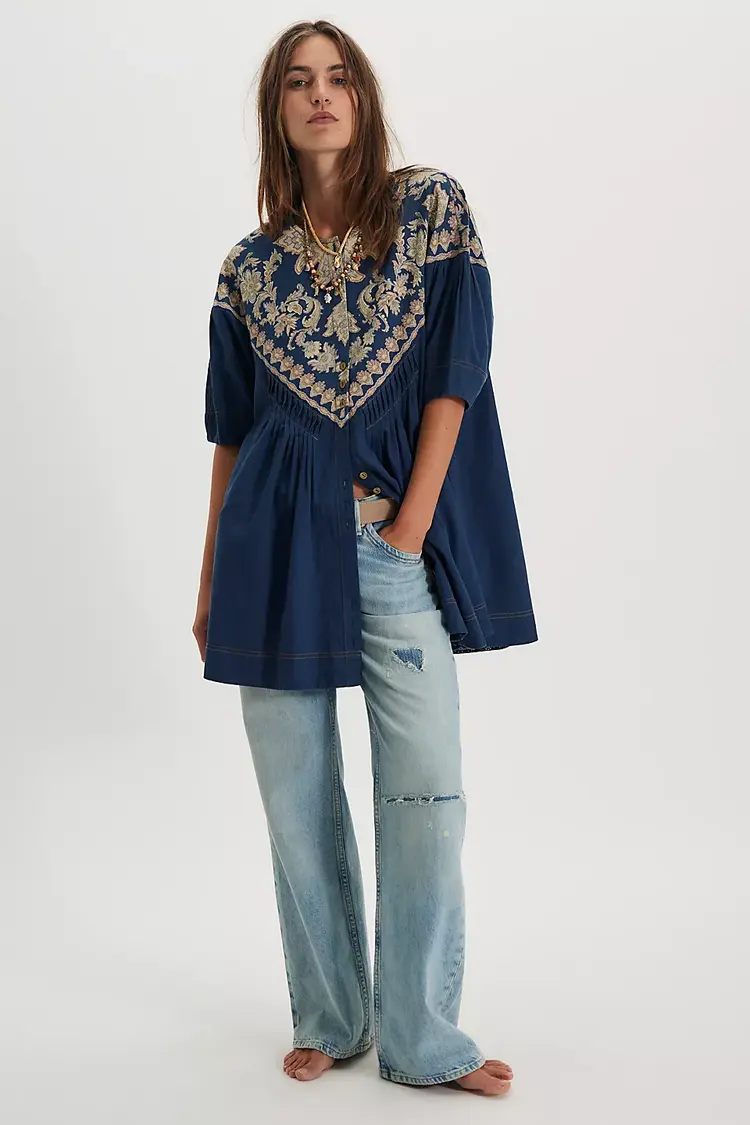 Free People Orson Mini Dress / Indigo Combo - XS