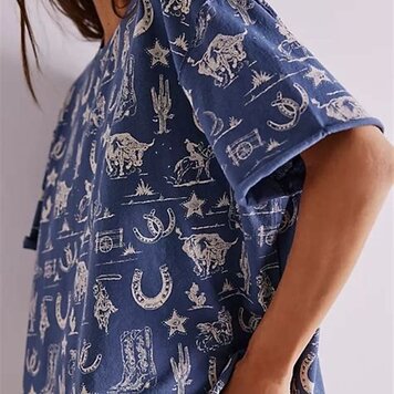 Free People Painted Floral Tee / Navy Combo - S/P