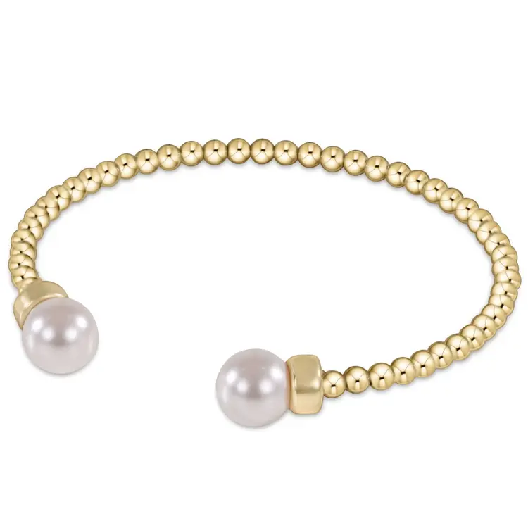 eNewton Classic Gold 3MM Bead Cuff - Pearl