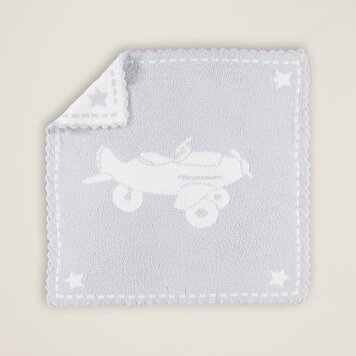 Barefoot Dreams CozyChic® Scalloped Receiving Blanket | Blue/White/Airplane