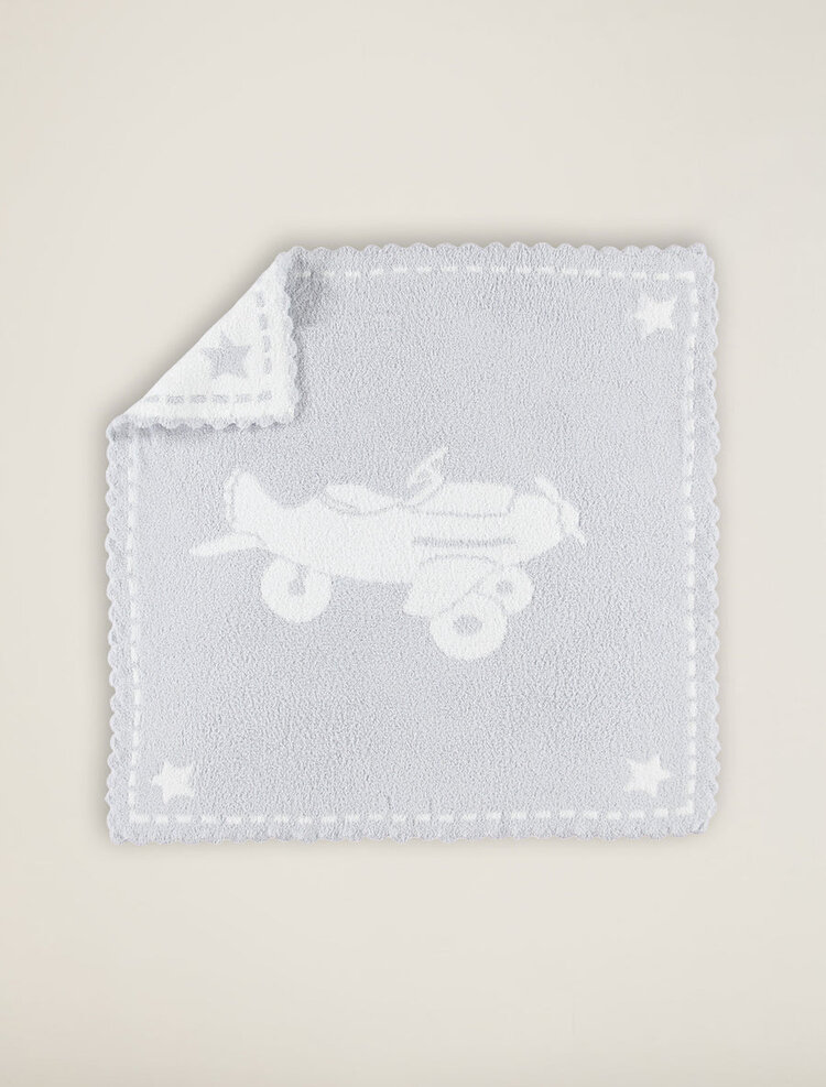 Barefoot Dreams CozyChic® Scalloped Receiving Blanket | Blue/White/Airplane