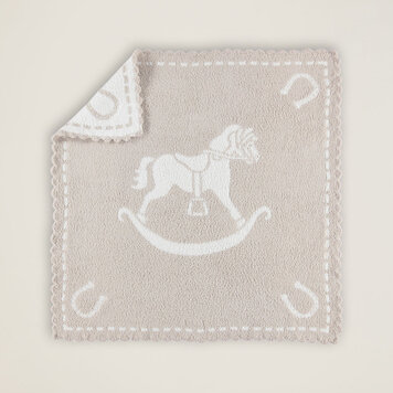 Barefoot Dreams CozyChic® Scalloped Receiving Blanket | Stone/White/Rocking Horse