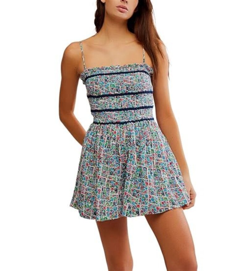 Free People Bali Checked Out Printed Romper / Gardenia Combo - L