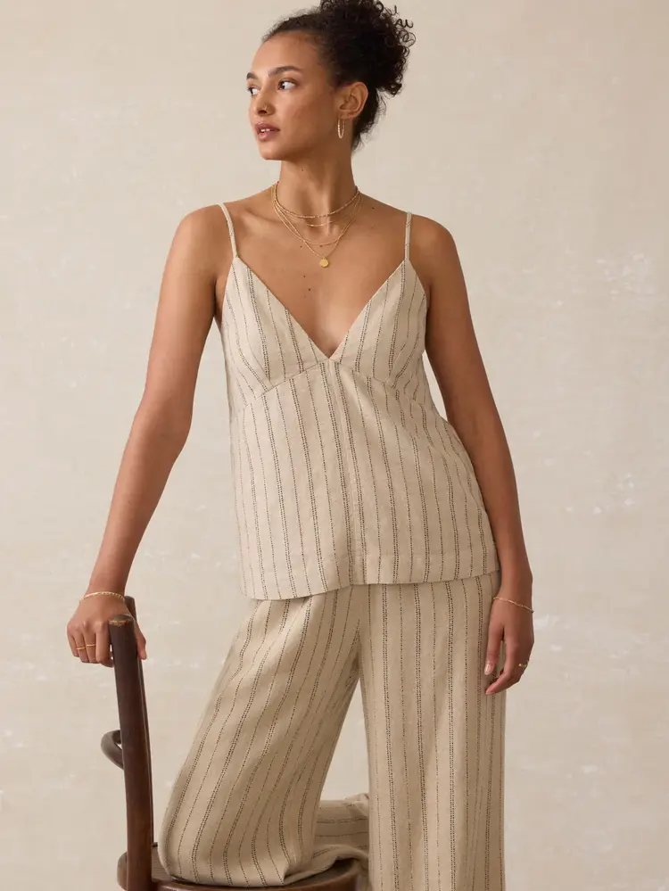 Faherty Brand Riviera Linen Tank - Driftwood Stripe