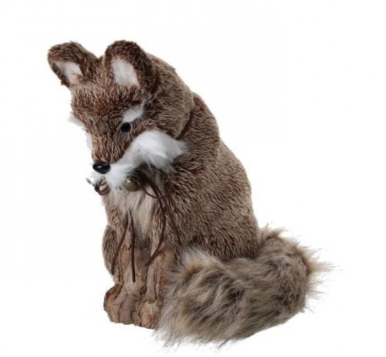 Regency 12" Sitting Fur Fox w/ Leather Bowl & Bell