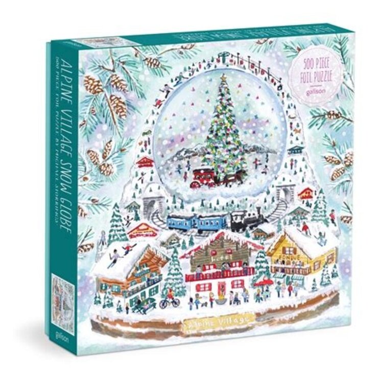 Chronicle Books Alpine Village Snowglobe / 500pc Foil Puzzle