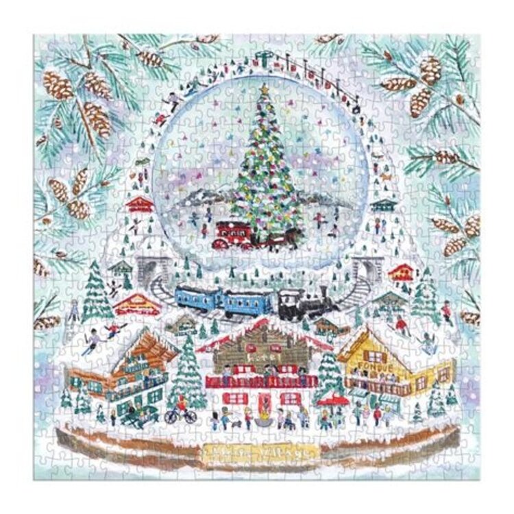 Chronicle Books Alpine Village Snowglobe / 500pc Foil Puzzle