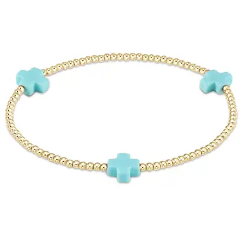 eNewton signature cross gold pattern 2mm bead bracelet - mint