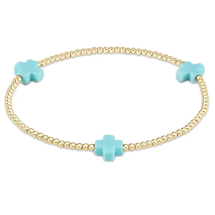 eNewton signature cross gold pattern 2mm bead bracelet - mint