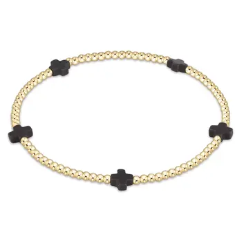 eNewton signature cross small gold pattern 2mm bead bracelet - charcoal