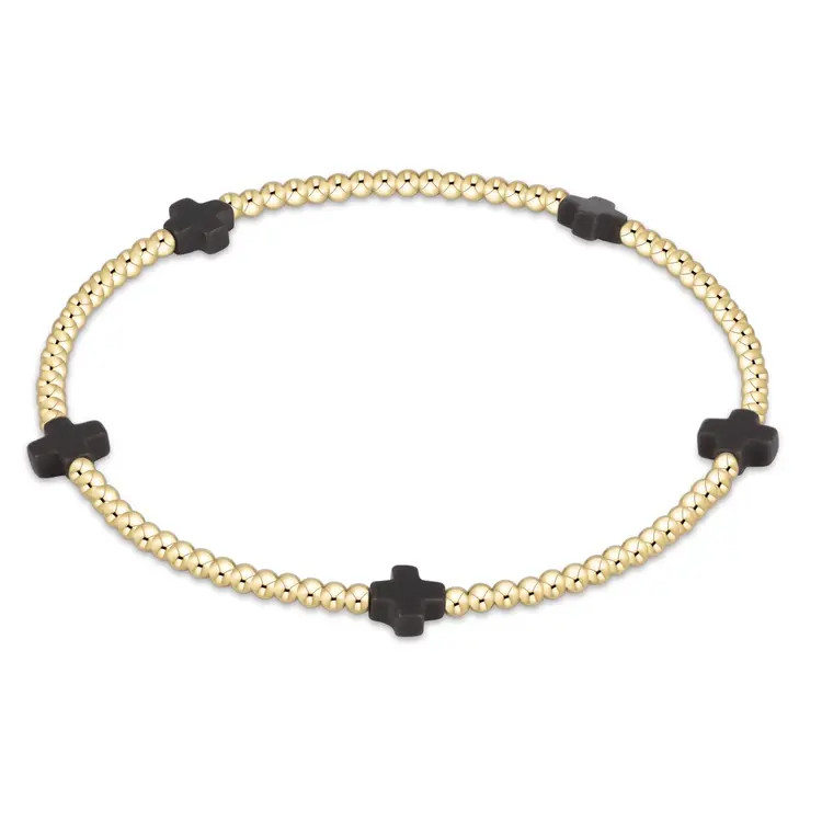 eNewton signature cross small gold pattern 2mm bead bracelet - charcoal