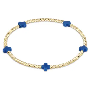 eNewton signature cross small gold pattern 2mm bead bracelet - cobalt
