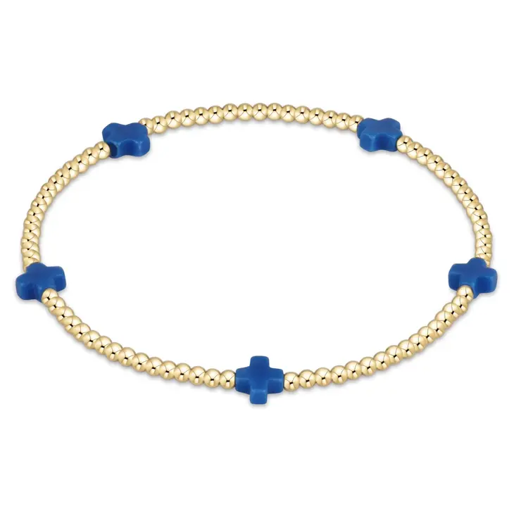 eNewton signature cross small gold pattern 2mm bead bracelet - cobalt