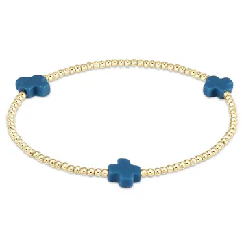 eNewton Signature Cross Gold Pattern 2mm Bead Bracelet - Cobalt