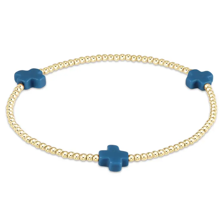 eNewton Signature Cross Gold Pattern 2mm Bead Bracelet - Cobalt